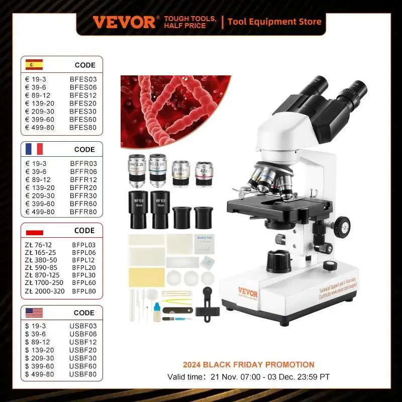 VEVOR Compound Trinocular Microscope 40X-2500/40X-5000X Magnification Lab Microscope with LED Illumination & External Interface