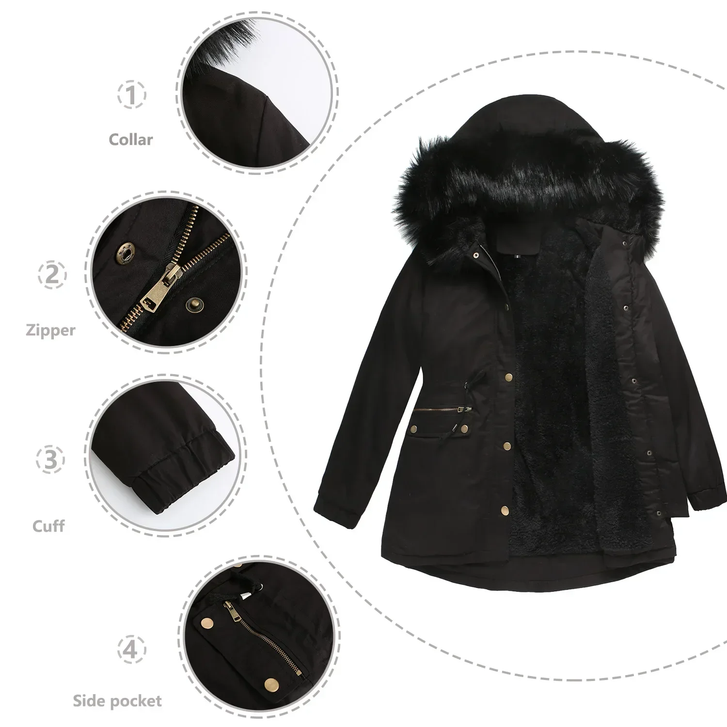 Women Winter Parkas Plush Velvet Cotton Coat Faux Fur Collar Hooded Warm Jacket Ladies Large Size Loose Fluffy Overcoat S-4XL