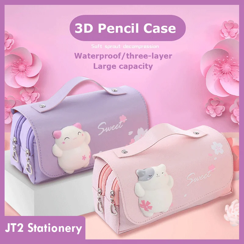 Imagem -03 - Kawaii 3d Lápis Couro Estojo Impermeável Bolsa de Grande Capacidade Bolsa Astronauta Meninas Escola e Escritório Papelaria Suprimentos