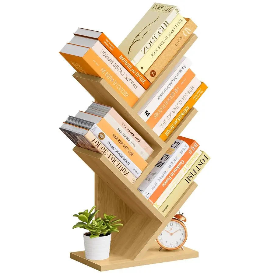 

4-ярусная книжная полка-дерево, 4-х секционный книжный шкаф, отдельно стоящий книжный шкаф-дерево, напольная полка-витрина для книг, органайзер для книг