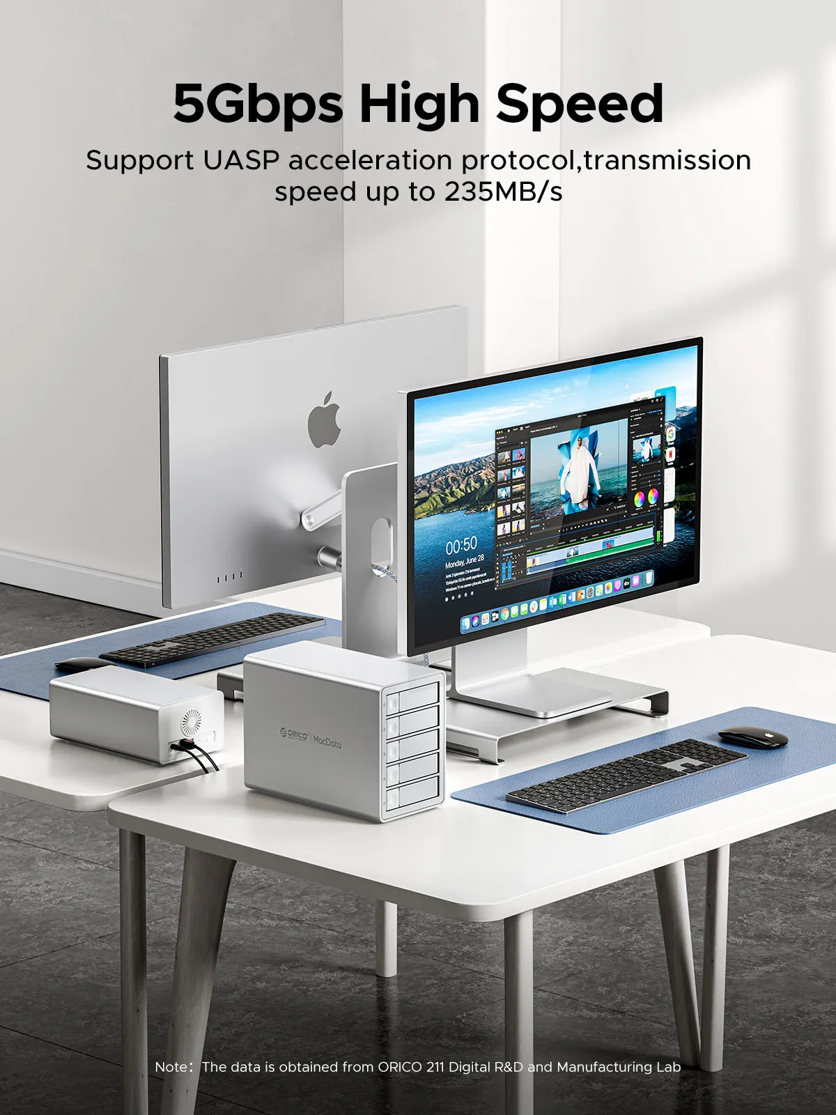 ORICO-Daisy Chain Type-C 10Gbps HDD Docking Station Support RAID 150W Power for Apple Device 5Bay DAS Studio Series 3.5\