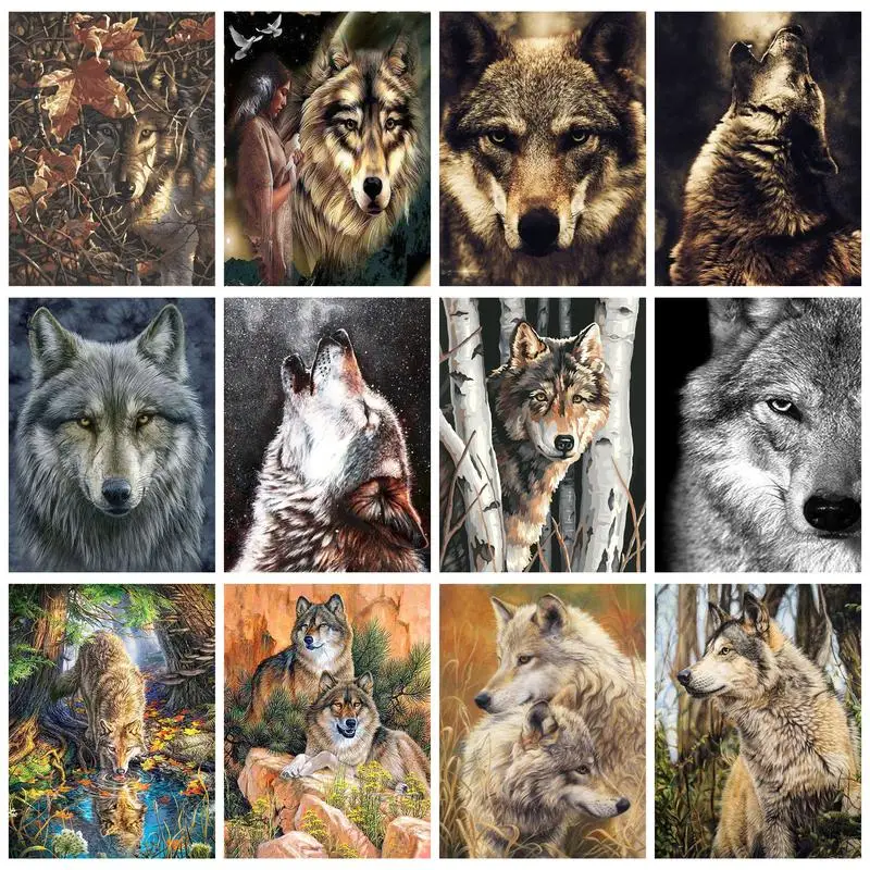 

RUOPOTY Acrylic Painting By Numbers Diy Crafts Wolf Coloring On Numbers Unique Gift Home Decors Paint Kit Handiwork For Adults