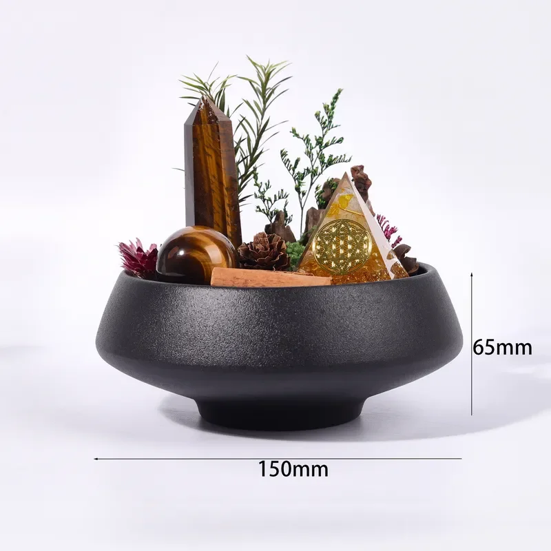 Popular natural crystal stone tiger's eye stone lucky bonsai with pyramid lucky treasure creative ornament