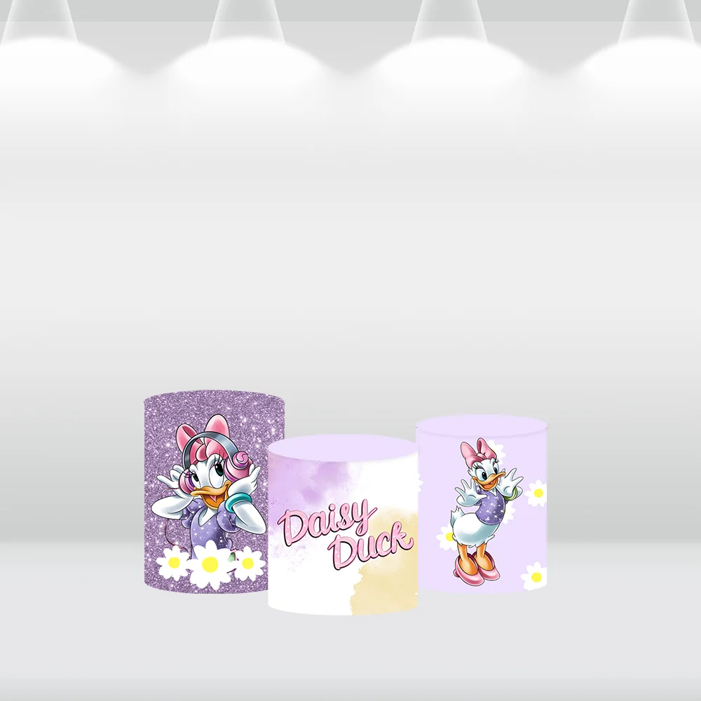 Cartoon Daisy Duck Round Backdorp for Girl Birthday Party Decoration Supplies Banner Purple Baby Shower Photo Background