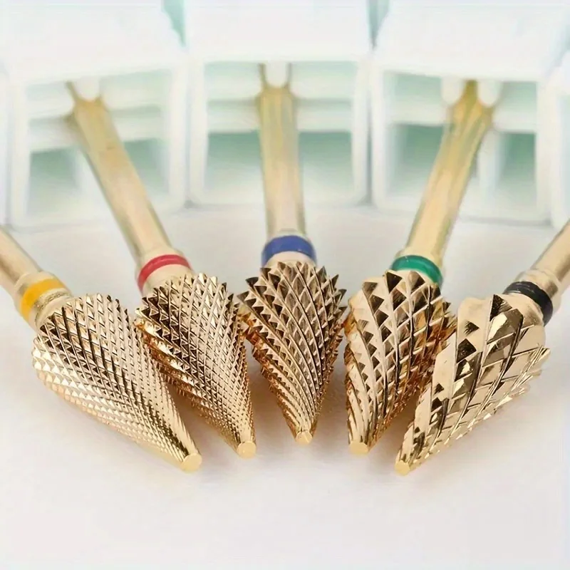 1Pcs/Box Nail Gold Carbide Nail Drill Bit Tapered Milling Cutter for Manicure Remove Gel Acrylics Tool Nail Drill Accessories