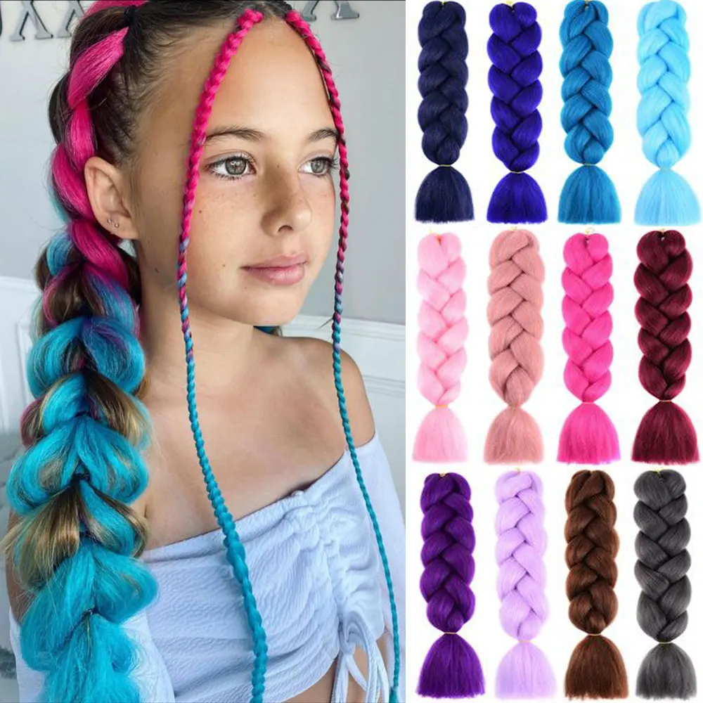 AZQUEEN 24 Inch Jumbo Braids Extensions Synthetic Braiding Hair Afro Ombre Color kanekalon Hair for Children Braid 