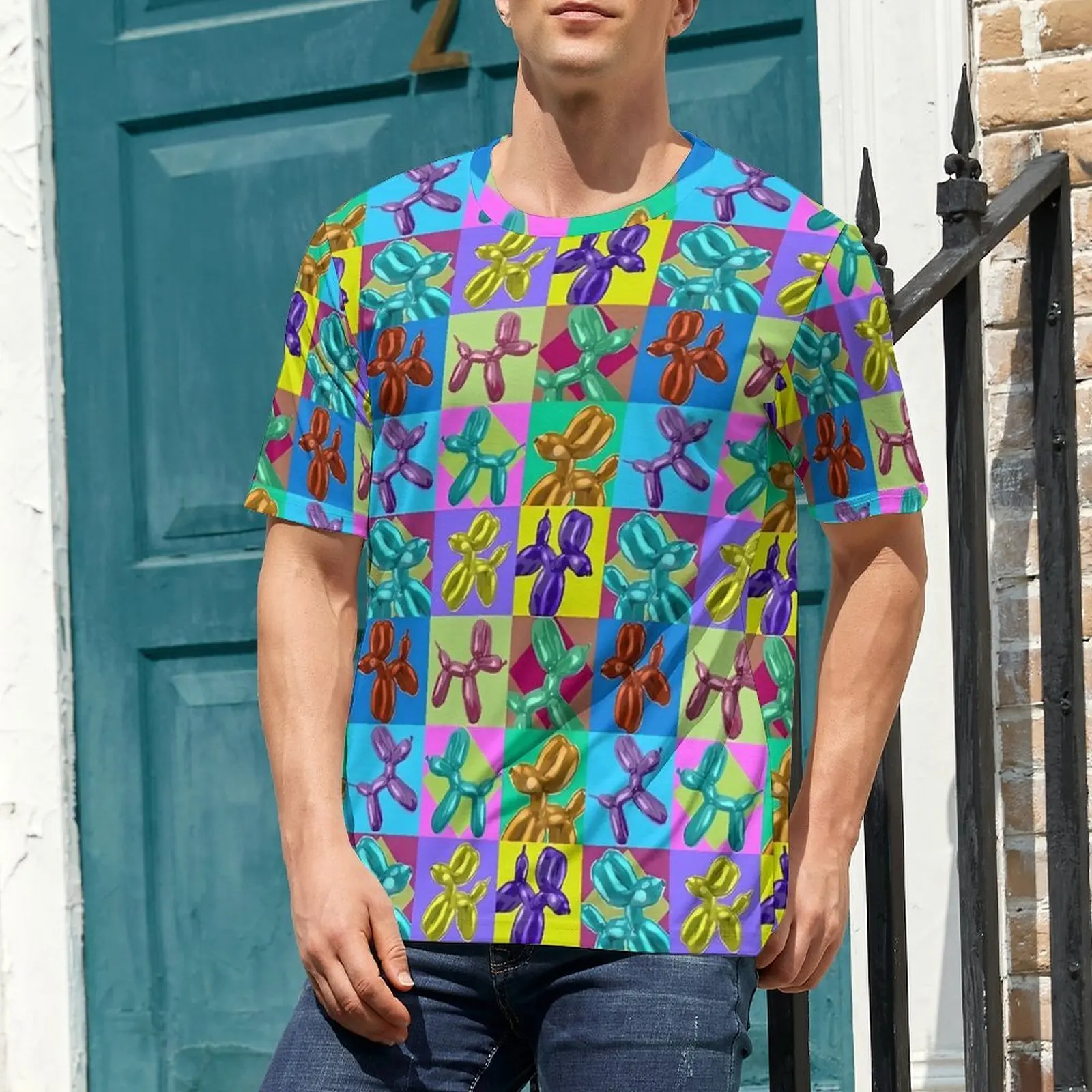 Big Size T-Shirt Summer Balloon Dogs T-Shirts POP Art Print Streetwear O-Neck Tshirt Male Hippie Printed Clothing