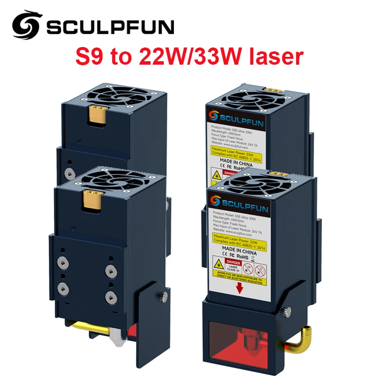 SCULPFUN S9 Upgrade to S30 Ultra 33W/22W Laser Module with 32-bit Motherboard High-speed Air Assist Pump &X Y Limit Switch