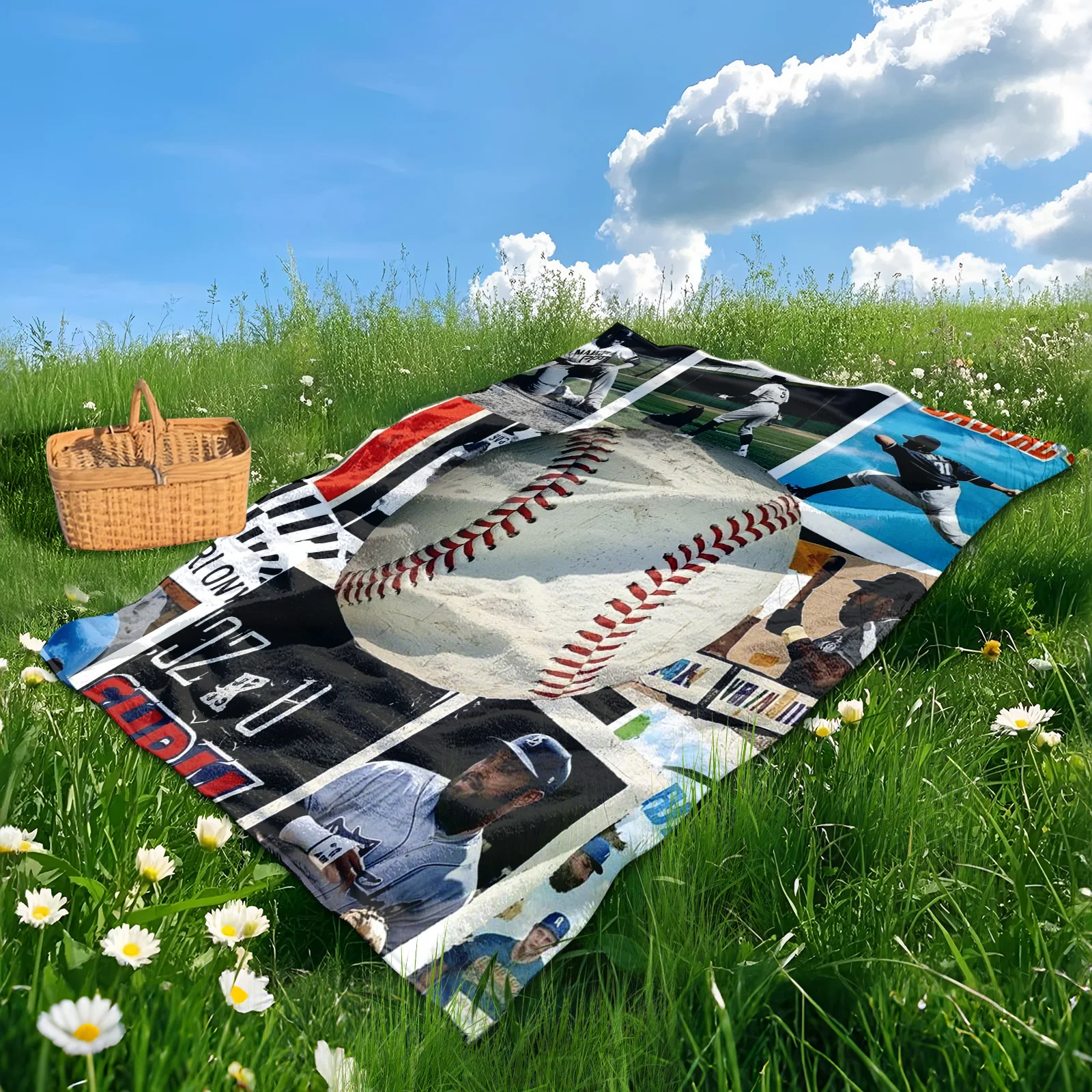 Baseball Player Collage Photo Design Outdoor Blanket For Camping Picnic And Nature Adventures With