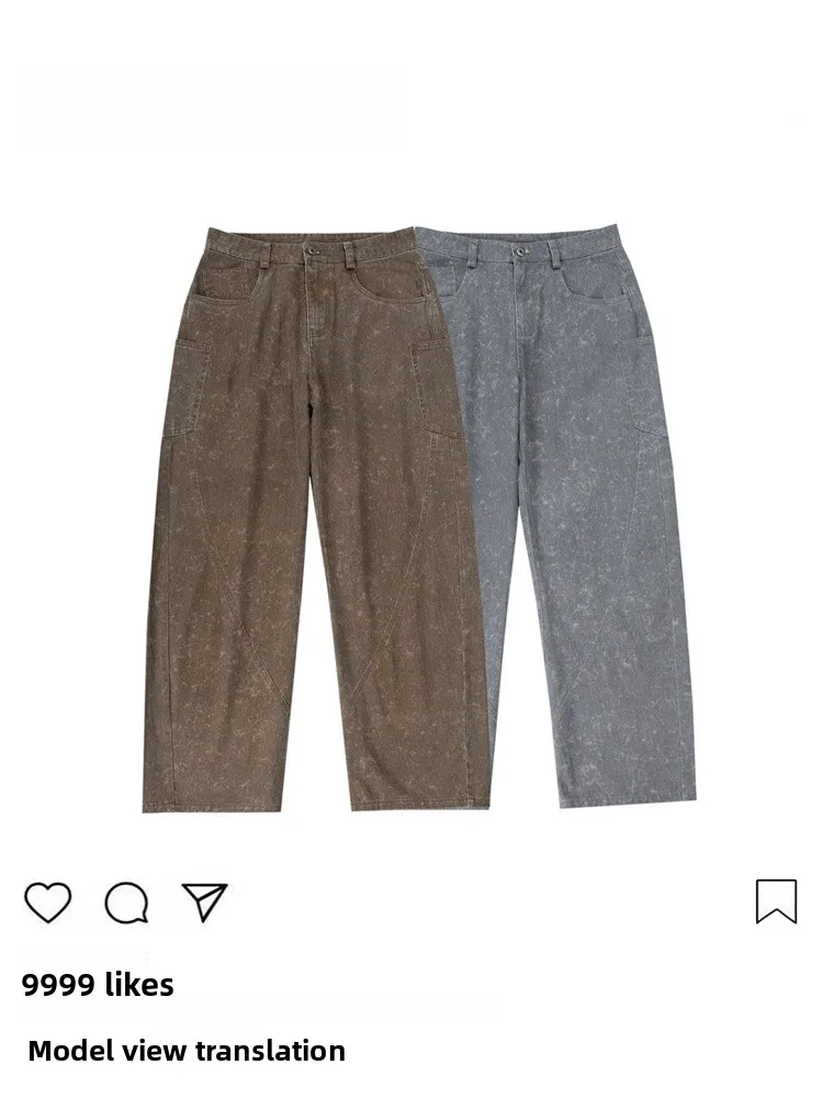 

Американские джинсы из чистого хлопка с винтажной талией, мужские свободные повседневные длинные брюки, модные прямые брюки со средней талией