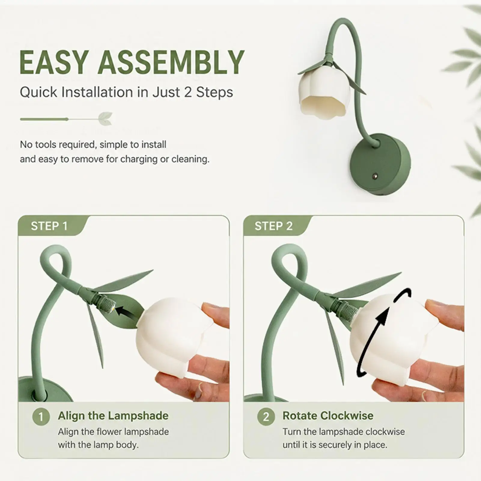 Floral Wall Sconce Cordless 360 Flexible Gooseneck No Drill Night Light Lily Of The Valley Wall Light For Bedroom Living Room