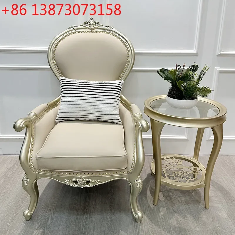 

American light luxury solid wood living room model room balcony leisure leather French single chair