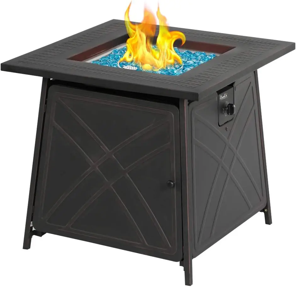 

Propane Fire Pit Table, 28 inch 50,000 BTU Auto-Ignition Outdoor Gas Fire Pit Table, Strong Steel Tabletop (Square Black)