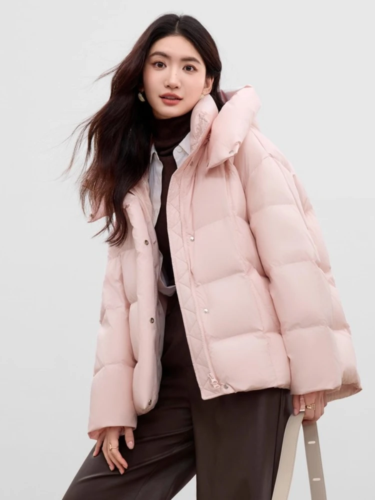 SENTUBILA Women's Zero-Pressure Solid Puffer Jacket Winter 2025 Lightweight Warm Graphene Loose Fit Short Down Coat W54YC1882