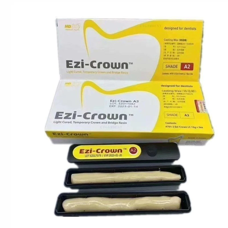 1Box Dental Temporary Crown Bridge Material Ezi-Crown Light Cure Composite Resin Shade A1 A2 A3 Impression Casting Modelling Wax
