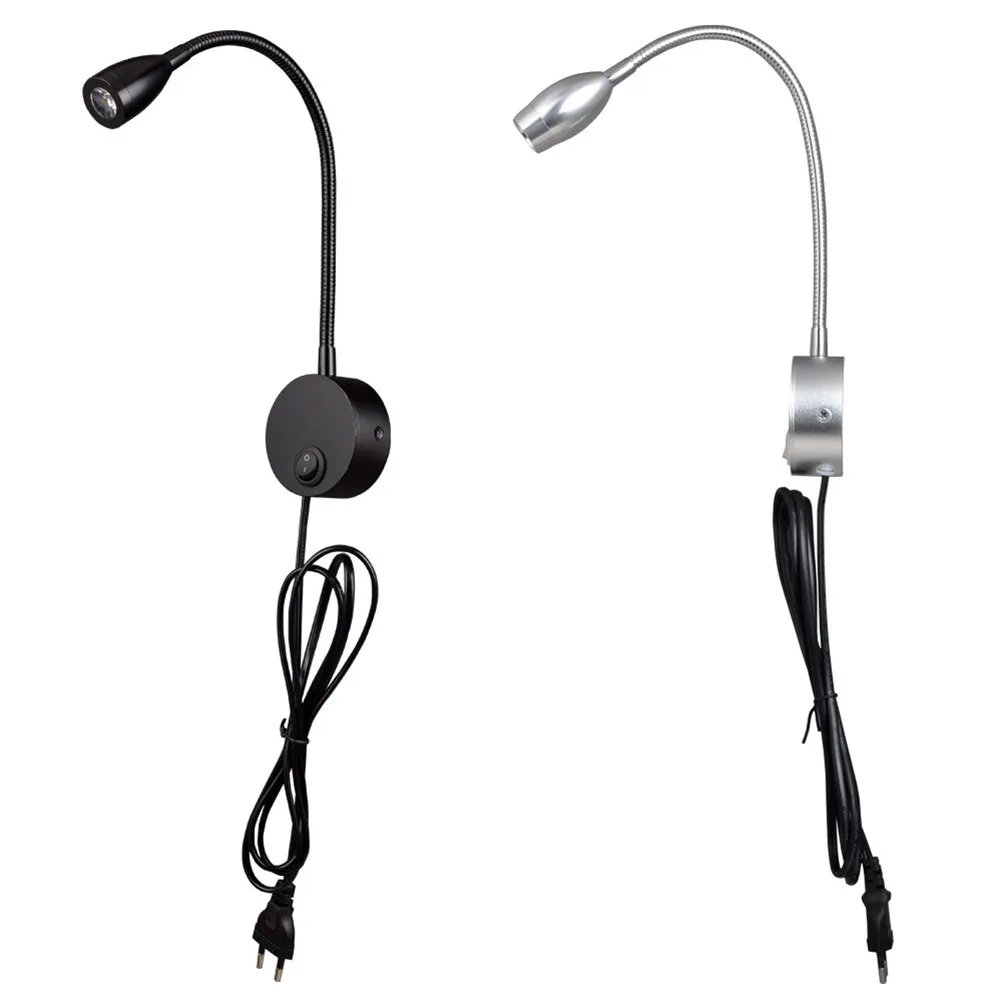 

Flexible Hose LED Bedside Reading Light Black Wall Mounted Lamp for Bedroom Hotel Home Soft Narrow Beam Flexible Arm for Reading