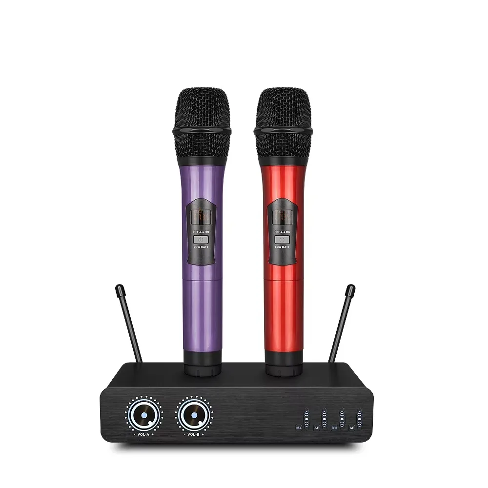 Mikrofon Bluetooth nirkabel Uhf, mikrofon profesional jangkauan kerja 150m Speaker Karaoke dengan 2 mikrofon dakwah hy226