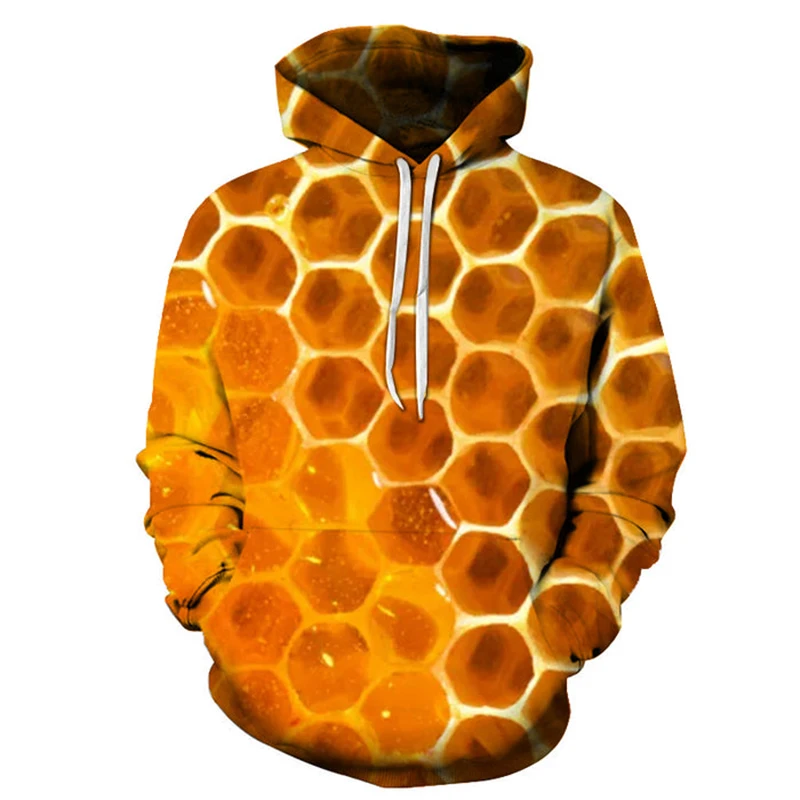 New Funny HoneyComb Bee 3D Print Hoodies Men Women Casual Hooded Sweatshirts Oversized Pullover Streetwear Tops Unisex Clothing