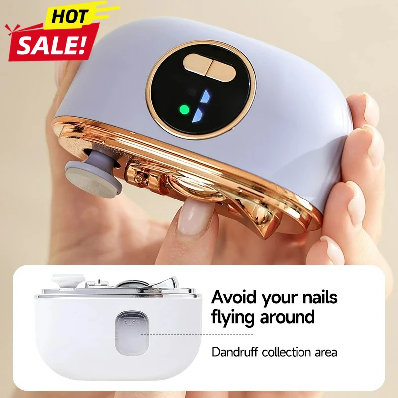 

2 IN 1 Electric Nail Clipper Cutter with LED Light Automatic Nail Grinder Trimmer for Baby Adult Mini Manicure Tools Nail Care
