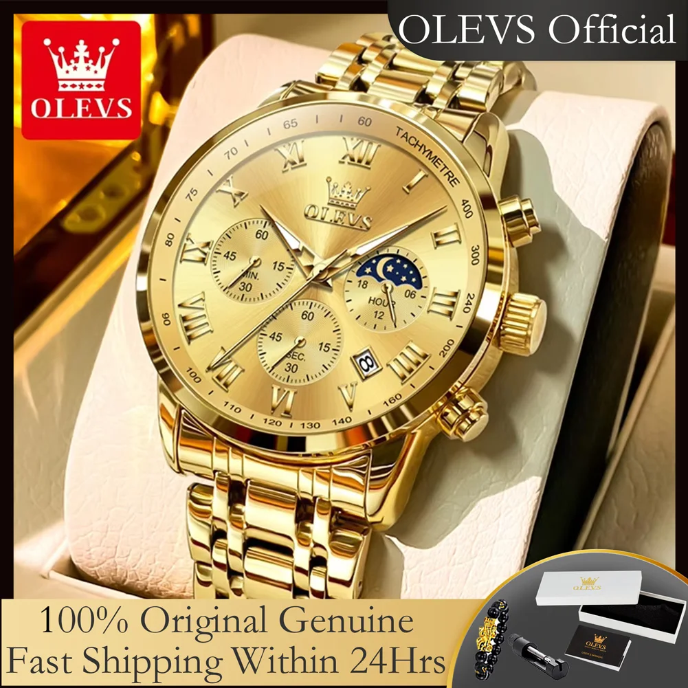 

OLEVS 5529 Роскошные брендовые мужские часы со стальным ремешком, водонепроницаемые светящиеся часы с фазой Луны и кодом синхронизации, оригинальные кварцевые часы для мужчин