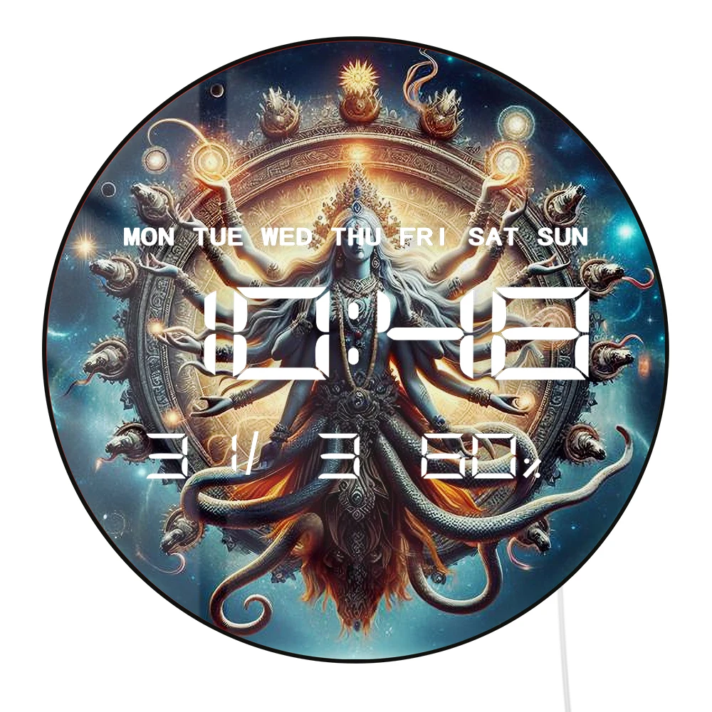 Hindu Deity Shiva Digital Wall Clock with LED Display Calendar Temperature Auto  Dimming 12/24hr Format Multifunction Wall Clock