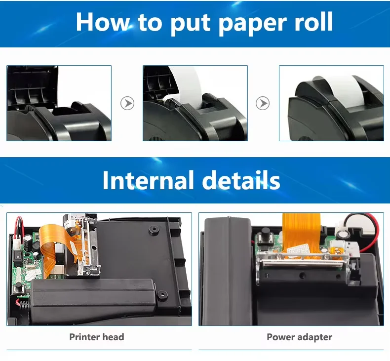 58mm Thermal Printer Mechanism in Black and White Used Stock Receipt and Bracelets Printer with 58mm