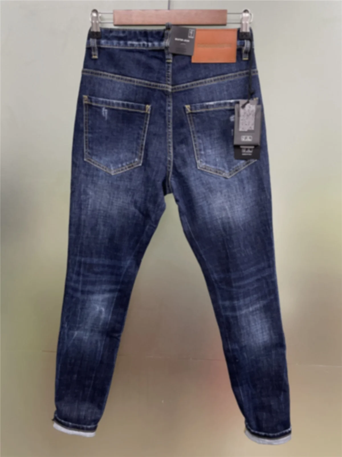 2024 Spring/Summer New D2 Jeans Trendy Men's Wear Hole Patch Paint Fashion Print Micro Elastic Slimming Small Straight Tube