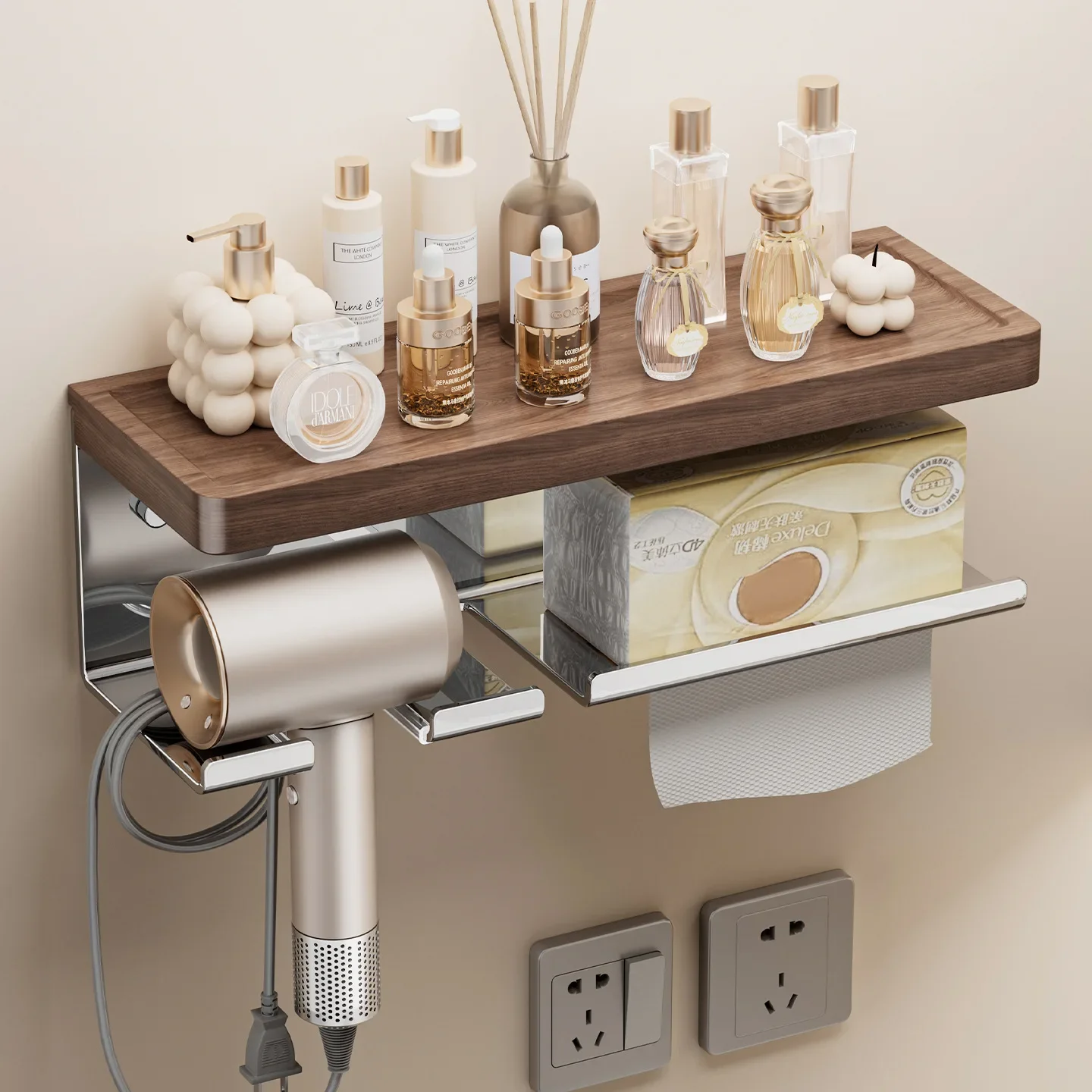 No punching, hair dryer bracket, bathroom toilet storage hanger.