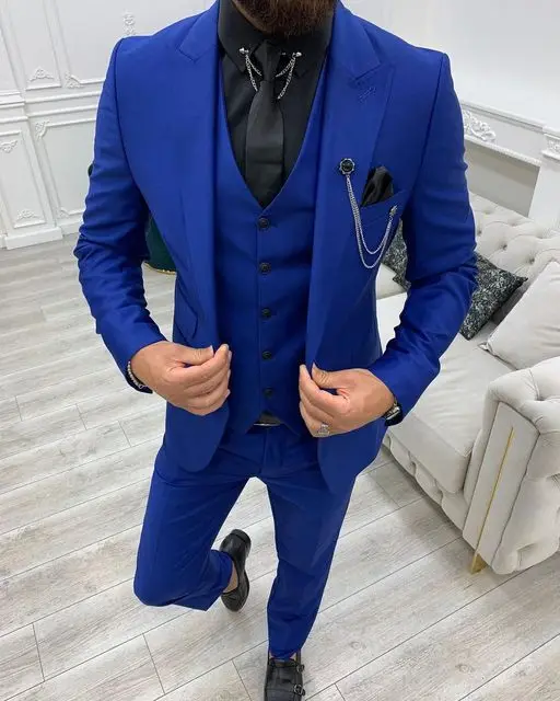 Green Peak Lapel Slim Fit Men Suits Tuxedos Terno Masculino Blazer Sets Groom Wedding Prom Costume Homme(Jacket+Pants+Vest)