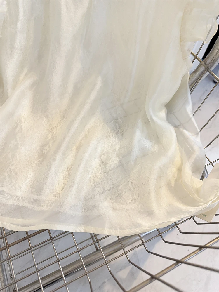 Summer French Temperament Nail Bead Stand Collar Flying Sleeve Chiffon Shirt Women\'s New Fashionable Short Sleeved Top S610