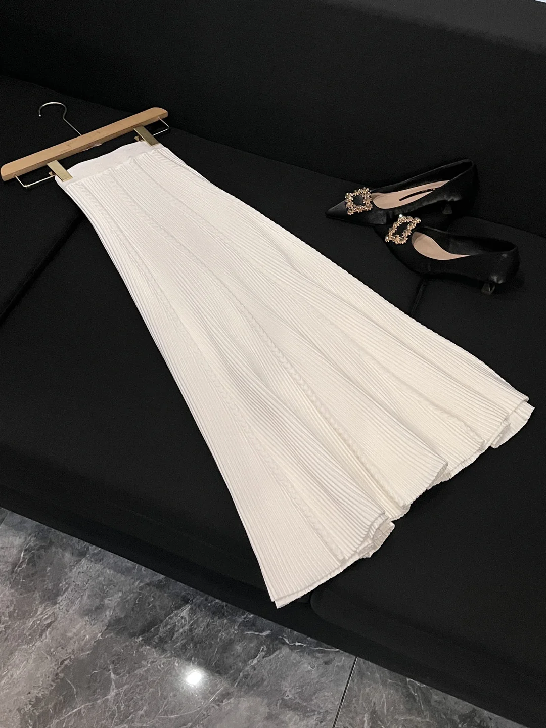 أبيض عالي الخصر طويل Sve محبوك بلوزات و f تنورة مجموعة الخريف الشتاء جولة Ne سستة تصميم Faionable المرأة فرقة #4