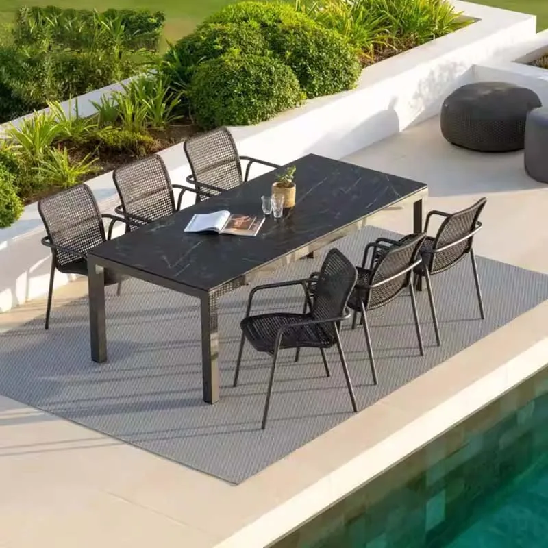 الشمال حديقة في الشرفة كراسي طاولة القهوة في الهواء الطلق فيلا كراسي حديقة الحديقة فناء الألومنيوم الأثاث Saadousiol MHSF