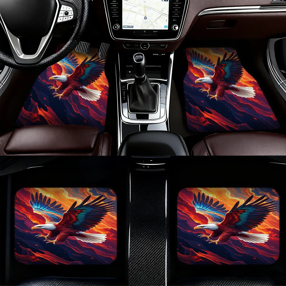4pcs All-Weather Fit Car Floor Liners With Eagle Mosaic Design - Heavy-Duty SUV & Hatchback Floor Mats, Easy-Clean Vehicle Inter