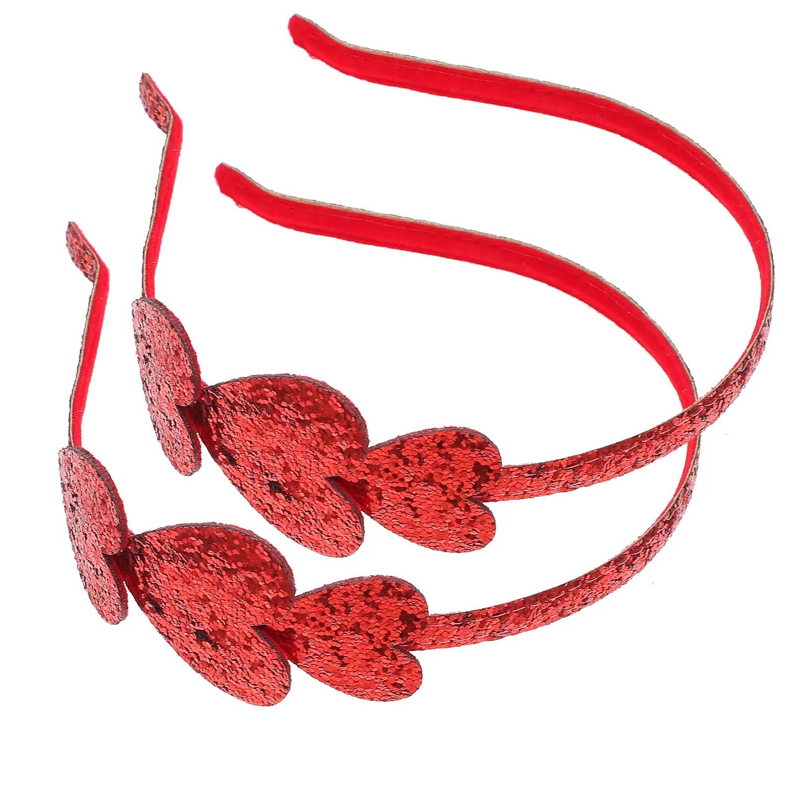 

2pcs Bright Red Sequin Heart Hairbands For Women Girls Comfortable Durable Skin-Friendly Hair Hoops Decorative Headband
