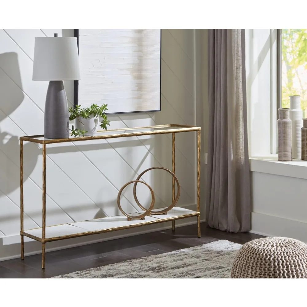 Ryandale Modern Console Sofa Table, Antique Brass Finish