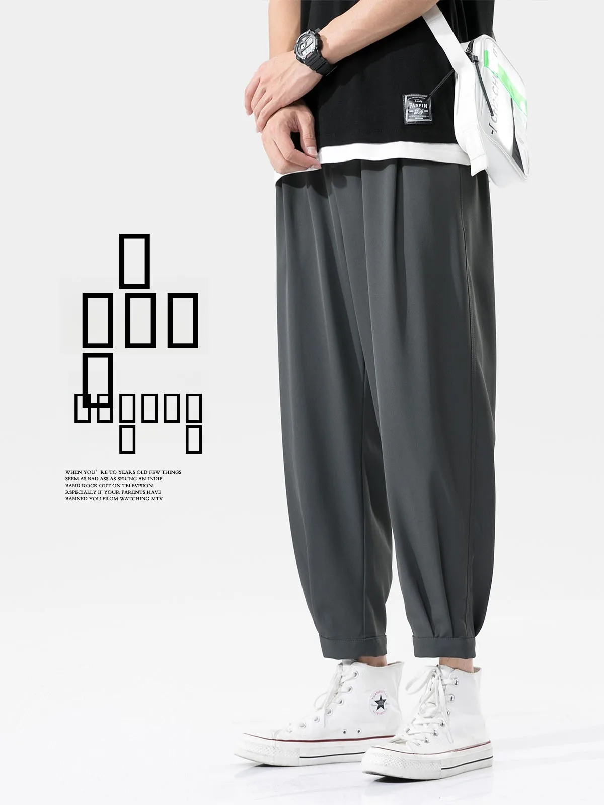 

Ice Silk Men's Summer Thin Straight Leg Casual Pants Loose Fit Nine Points Sports Leisure Trousers Cool Feeling Thin Model