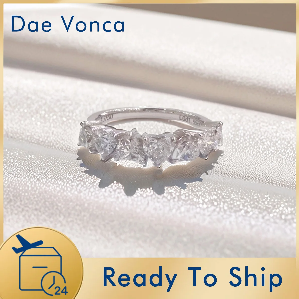 

Classic Seven Heart Shape Diamond Half Eternity Ring For Women 18K White Gold Lab Created Diamond Row Ring Wedding Band