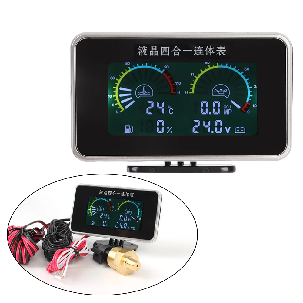 

Digital Display Sensor Instrument Panel Car Accessories 4 In 1 Voltmeter Water Temp Meter LCD Car Digital Oil Pressure Gauge