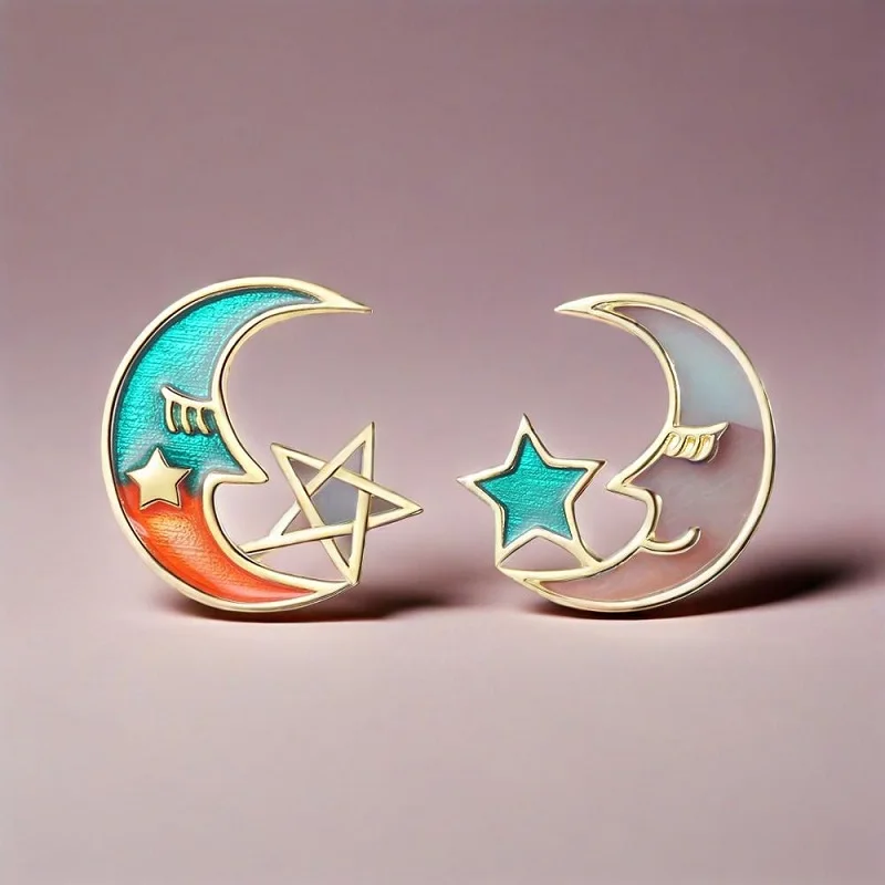 لطيف الحلو 925 فضة التدرج القمر ستار الصقيل وأقراط للنساء الفتيات الذكرى حزب الأزياء والمجوهرات الهدايا #1