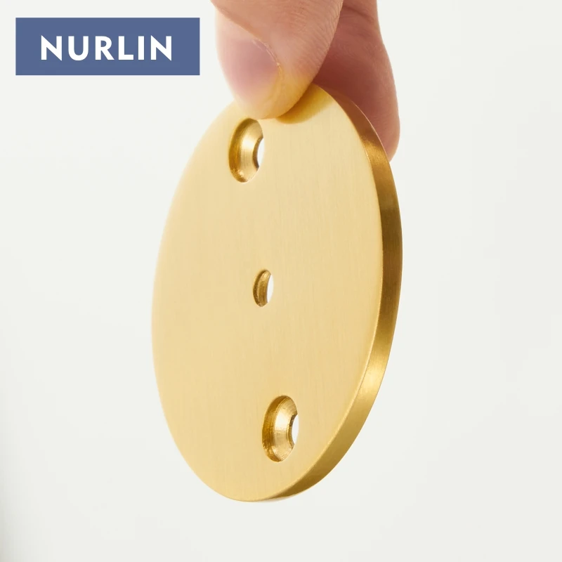 Nurlin brass 3mm thick furniture cabinet door drawer handle door pull installation decorative circular base backplates