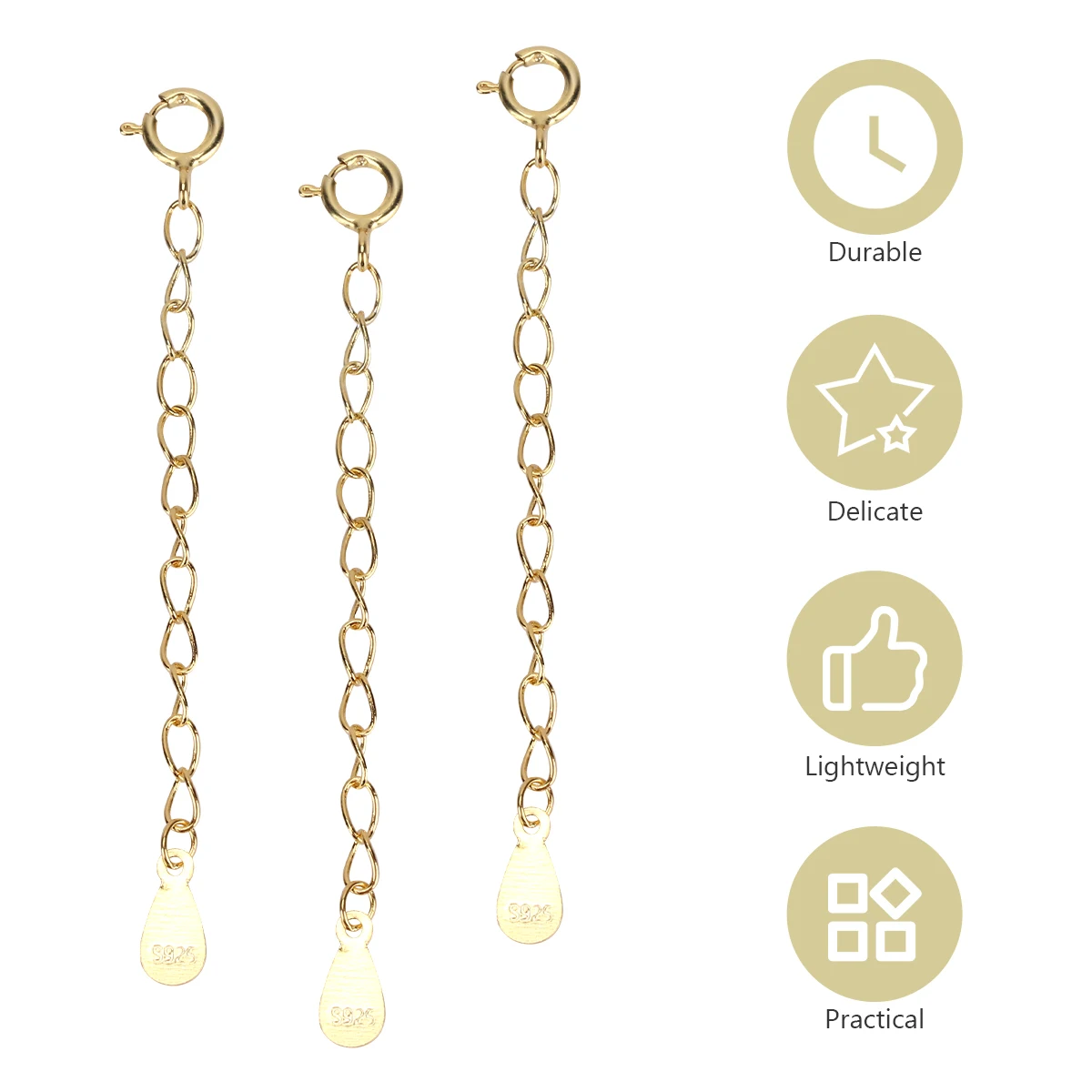 

3pcs Silver Extender Adjustable Necklace Bracelet Pendant Chain Jewelry Making Lightweight Durable Decorative Accessory Diy Bags