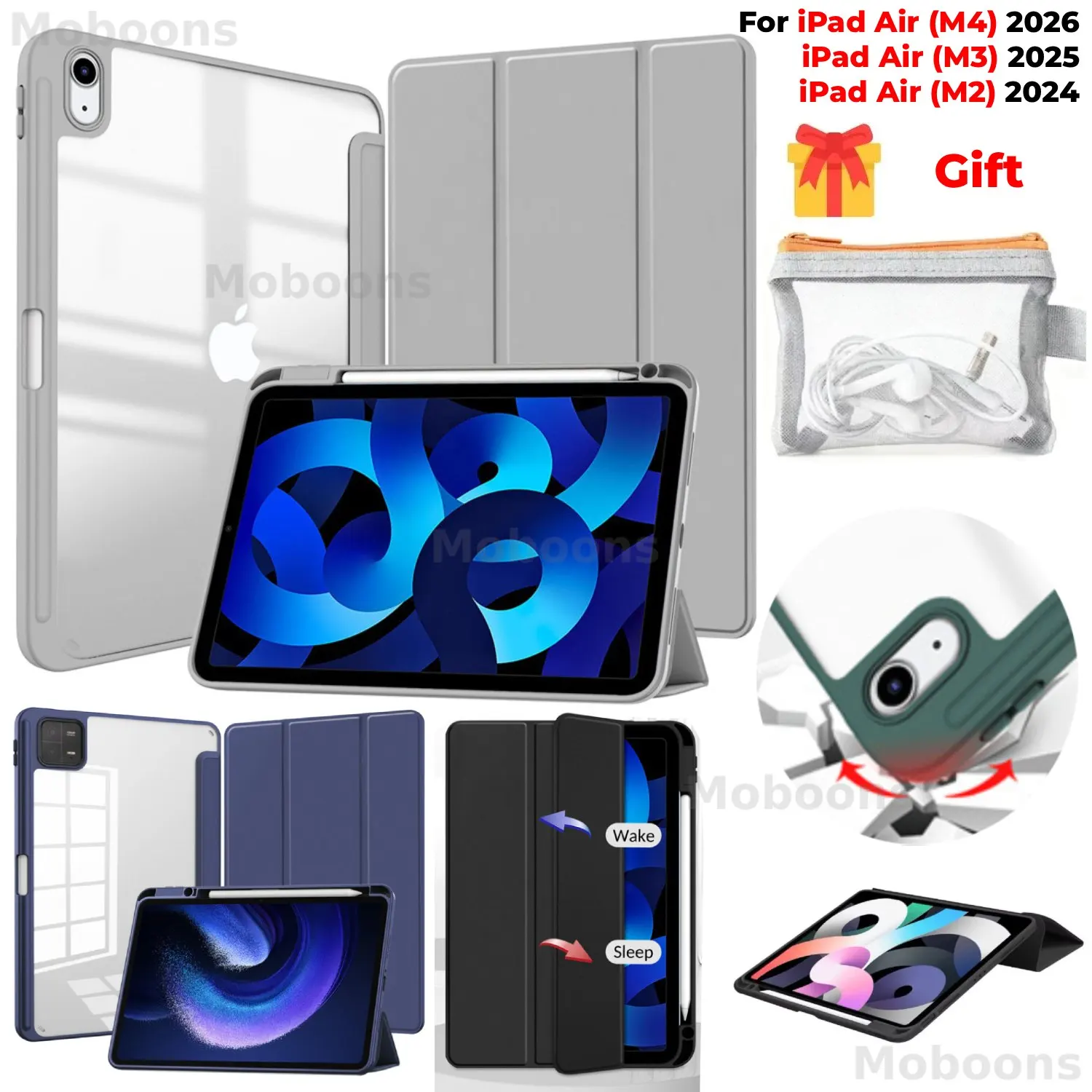 

With Pencil Holder For iPad Air 11-inch M4 Case M3 M2 iPad Air 2026 2025 2024 iPad Air 13-inch M4 M3 M2 iPad Air 13" 11'' Cover
