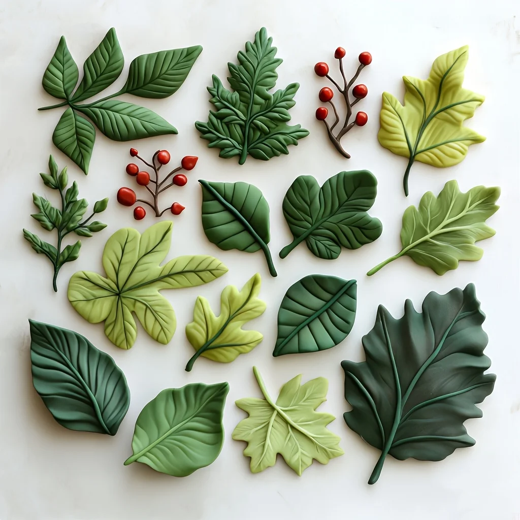Leaf-Shaped Silicone Mold Set, Baking Molds, Suitable for DIY Cake Decoration, Fondant, Chocolate, and Cookies.