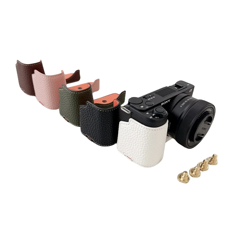 Litchi Pattern PU Leather Case Camera Bag Half Body Base for Sony ZVE10 Mark II ZVE10 M2 ZVE10II Protective Opening Bottom Cover