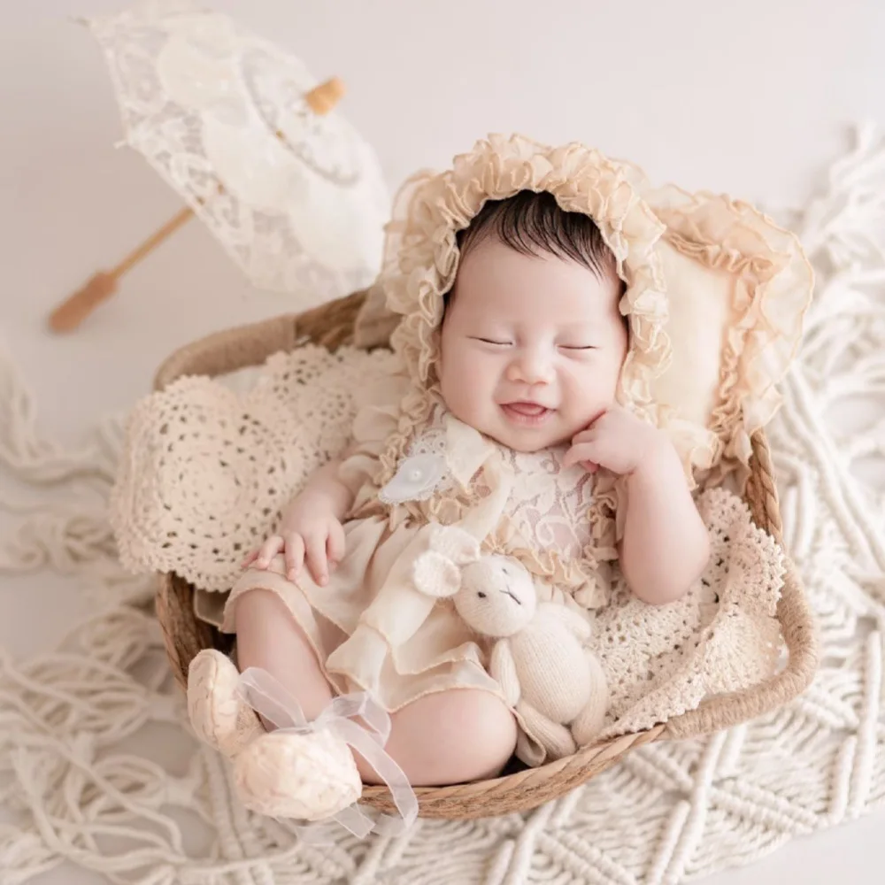 ❤️Newborn Photography Clothing Hat+Jumpsuit 2Pcs/set Baby Girl Photo Props Accessories Infant Shoot Clothes Outfits