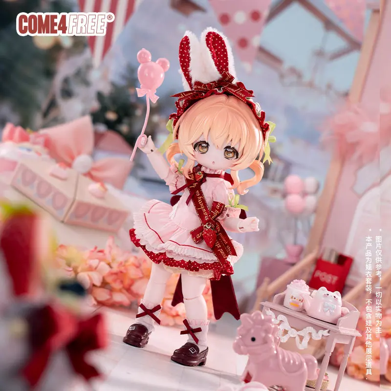 New Come4free Bjd Clothes For Bonnie Bunny Strawberry Bunny Red Polka Dot Pink Lolita Dress Outfit Set Only Clothes No Doll view 2