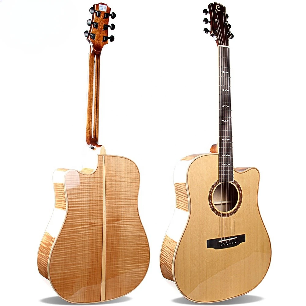 High Quality 41 Inch Cutaway Solid Spruce Top Flame Maple Side And Back Mahogany Neck 6 Strings Acoustic Guitar With Bag Capo