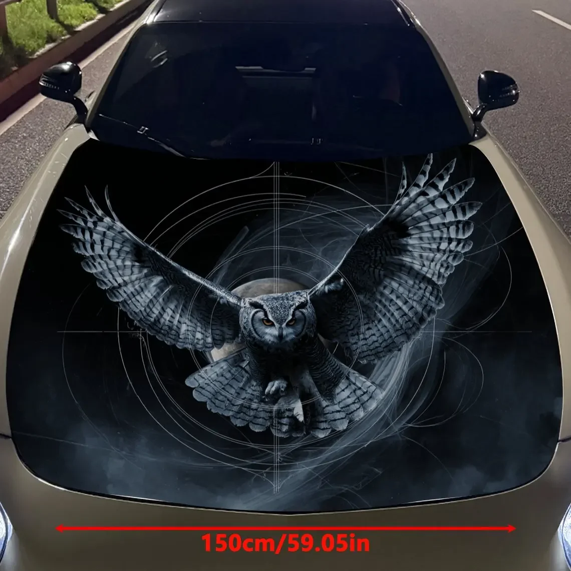 Night Owl and Mysterious Star Orbits Car Vinyl Wrap, PVC Material Waterproof Car Hood Sticker, Self-Adhesive Scratch-Resistant S