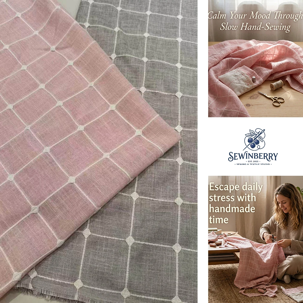 Pastoral Pink Grid Linen Fabric Stress-Relief DIY Sewing Material For Dress Blouse Pillow Cover Patchwork Quilt And Handmade