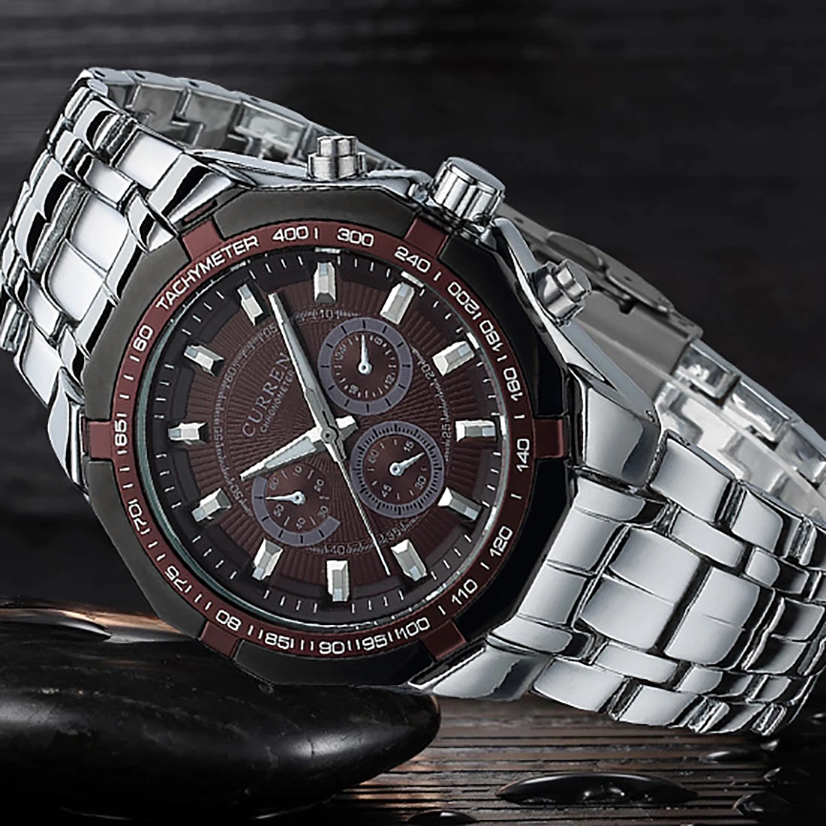 Quartz Watch For Men Fashion Stainless Steel Wristwatch Business fashion men's precision quartz watch three-eye fake wristwatch image 3